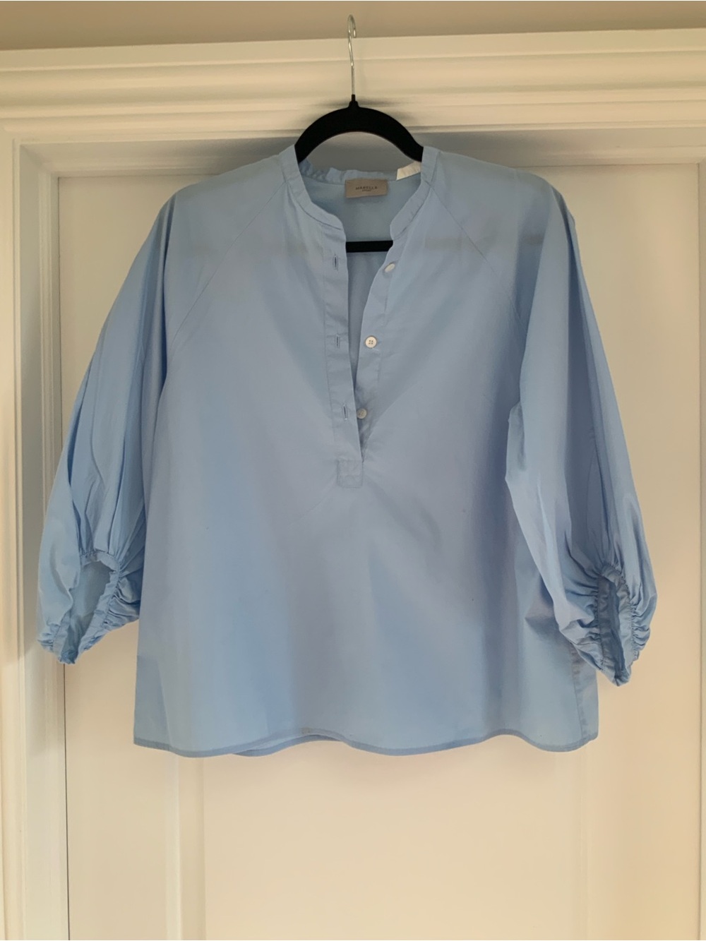MaxMara Light Blue Collarless Button Blouse